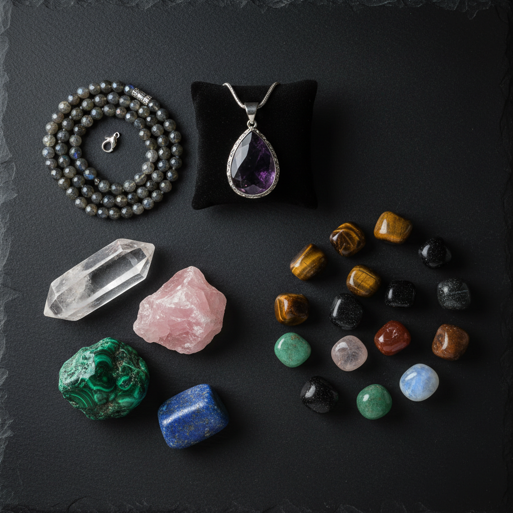 Crystal collection flat lay